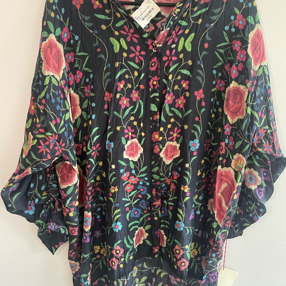 Johnny Was Pink Bell Sleeve Blouse Relaxed Fit